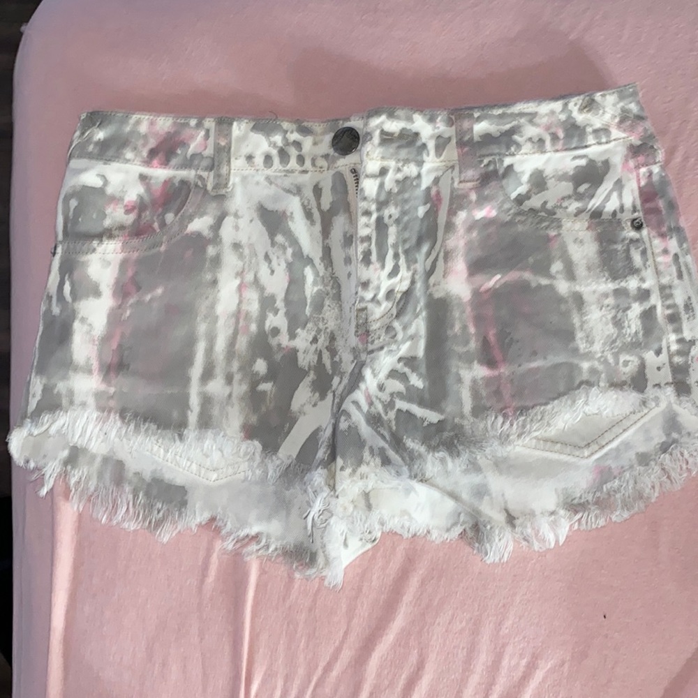 paint splatter Free People jean shorts